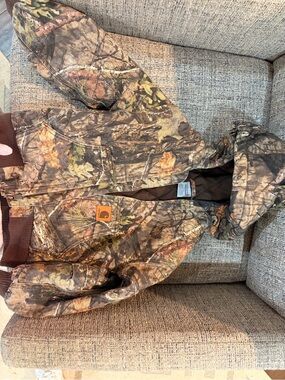 Kids Carhartt Brown and Green Realtree Camo Hooded Work Coat